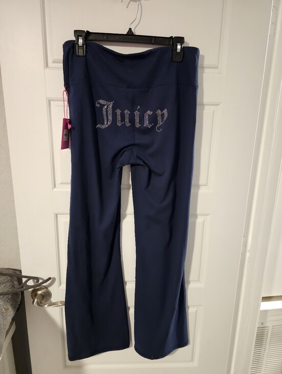Juicy Couture Pants - Juicy Couture Navy Rhinestone 'Juicy' Flare Track Pants